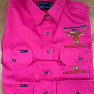 Womans light weight half button, sleeveless shirts in hot pink