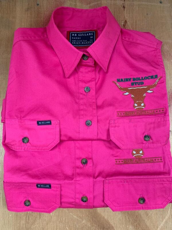 Womans light weight half button, sleeveless shirts in hot pink