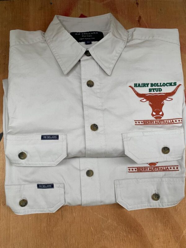 Men's long sleeve half button shirts in sand colour in men's sizes - Image 2